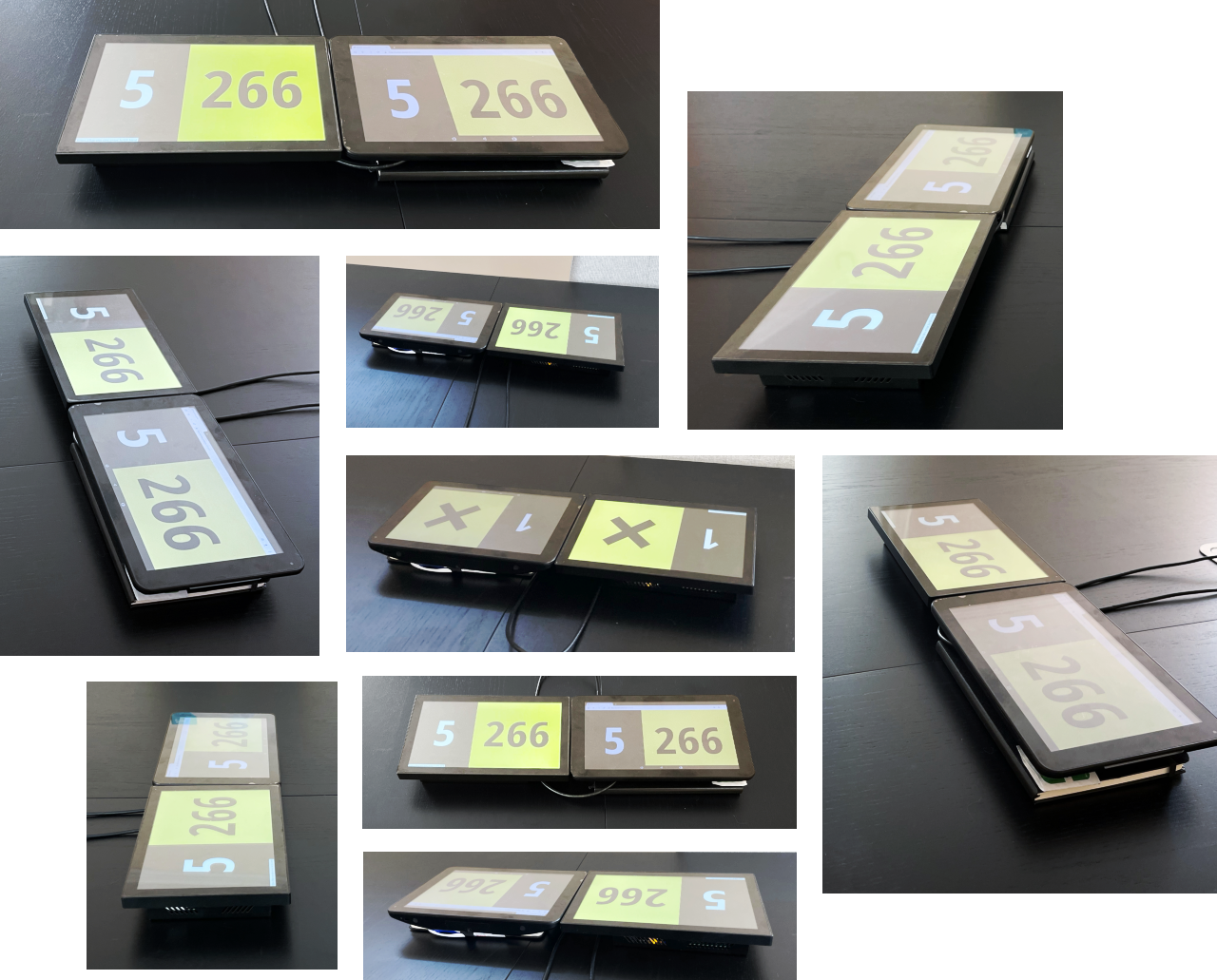 Изображение, показывающее 2 разных экрана в плохих условиях, под разными углами с разной степенью засвеченности